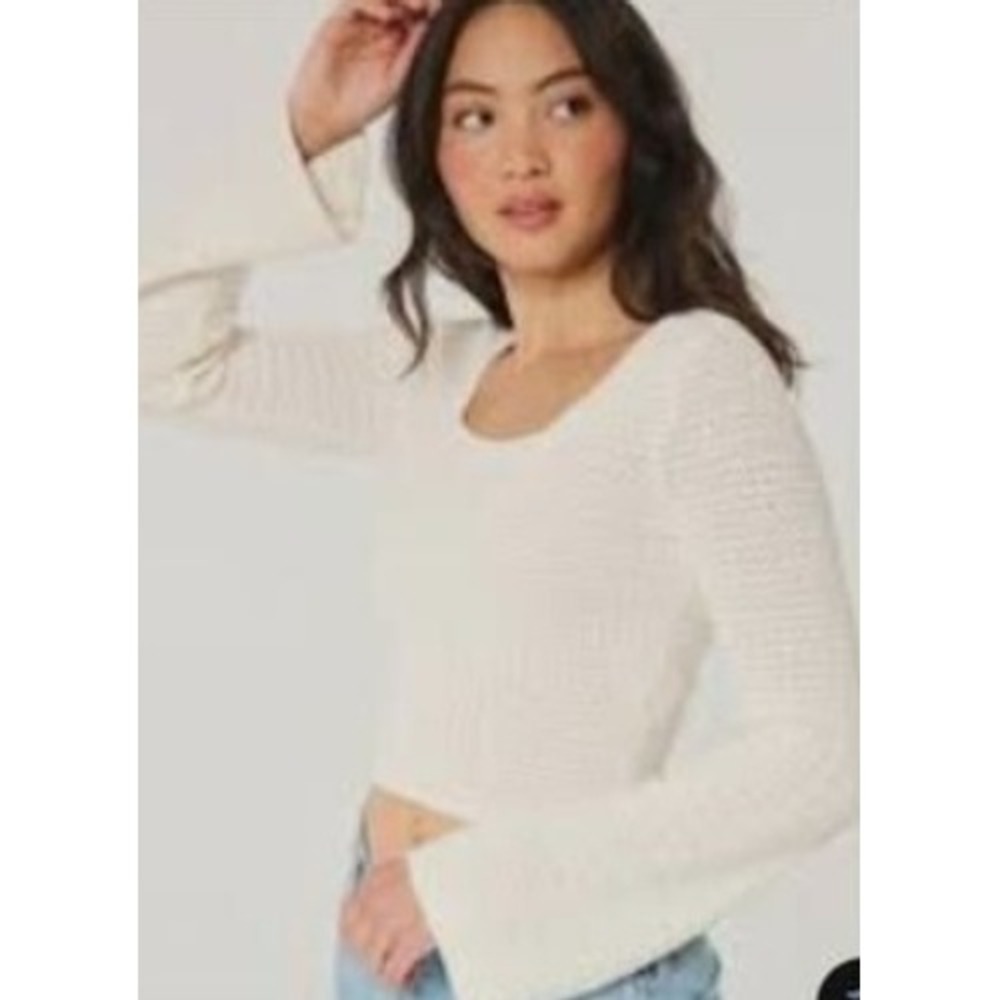 Hollister White Knit Tie-Back Cropped Sweater